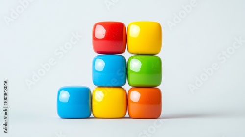 Colorful stacked glossy blocks on white background