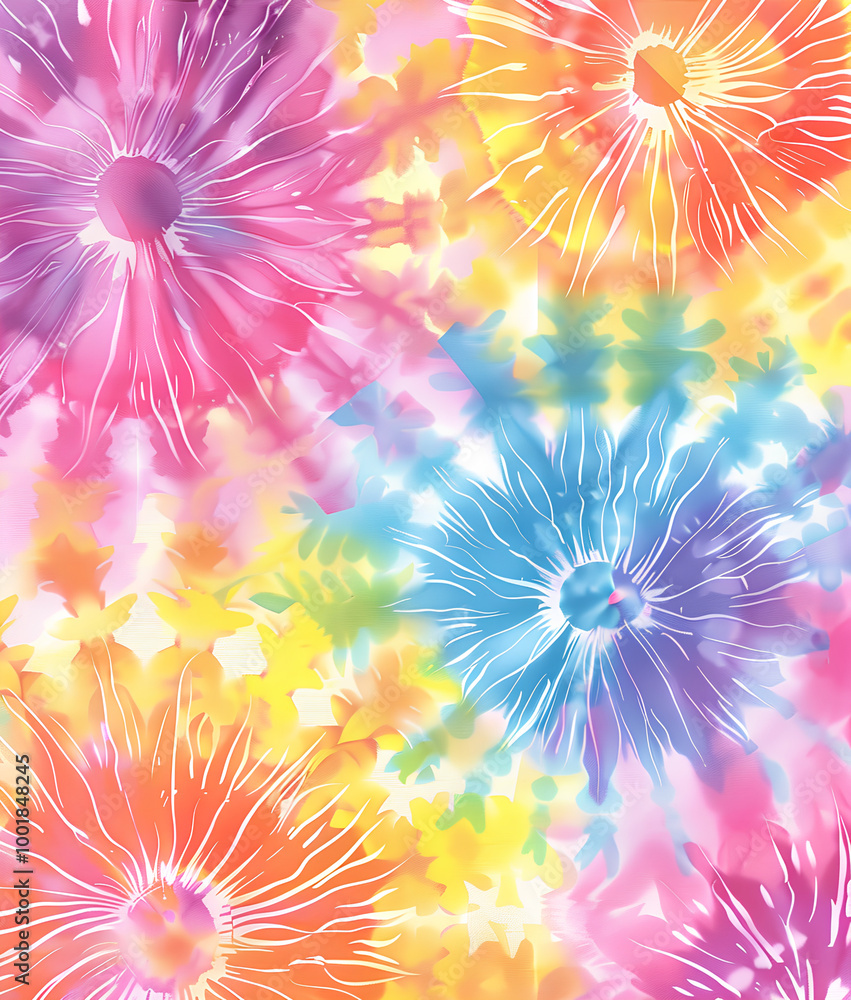 Tie-dye pattern with rainbow color swirls on a tie dye background. Pastel colors create an abstract wallpaper design suitable for printing on fabric, textiles, posters or packaging. Tie-dye pattern with rainbow color swirls on a tie dye background. Pastel colors create an abstract wallpaper design suitable for printing on fabric, textiles, posters or packaging.
