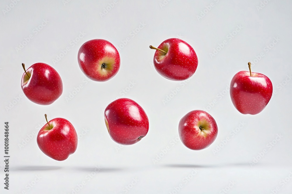 Red Apples Falling on White Background Red Apples Falling on White Background