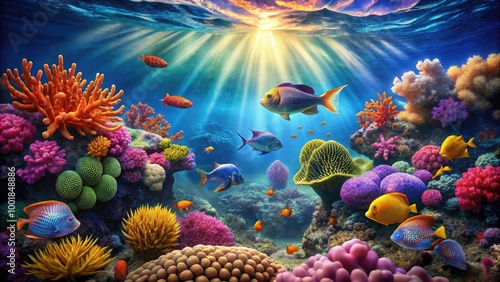 Tranquil Under the Sea Background with Colorful Coral Reefs and Vibrant Marine Life Scene