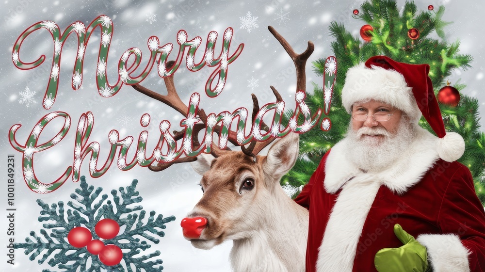 Text Merry Christmas with Snowflakes, Santa, and Festive Colors Text Merry Christmas with Snowflakes, Santa, and Festive Colors