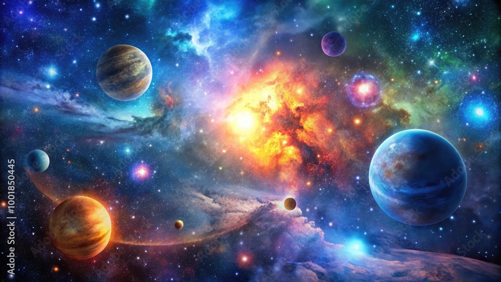 Obraz premium Vast and Colorful Cosmic Background with Stars and Nebulae in Deep Space for Creative Use