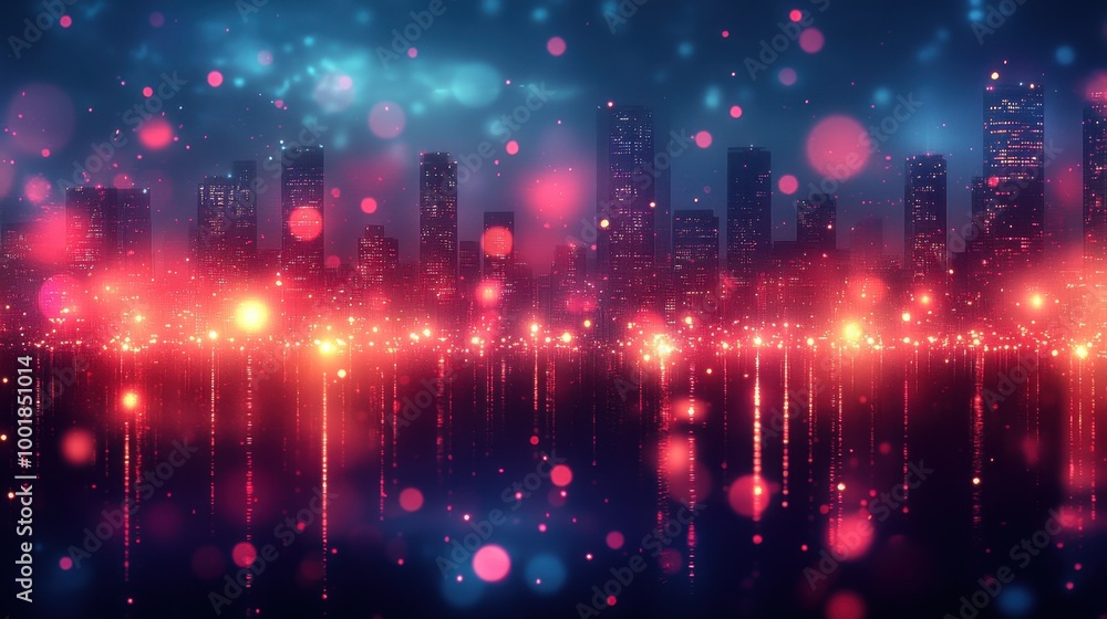 Blurred city lights at night background with bokeh effects in a vibrant color scheme Blurred city lights at night background with bokeh effects in a vibrant color scheme