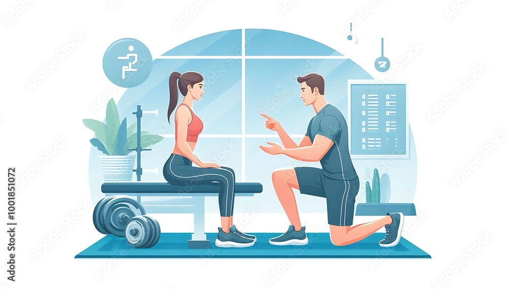 personal trainer guiding a client through a workout at the gym personal trainer guiding a client through a workout at the gym