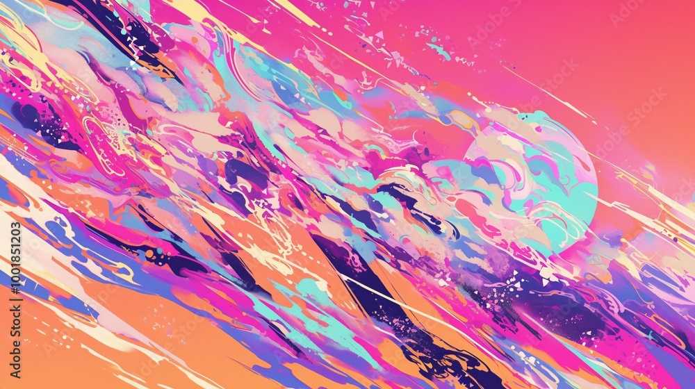 Abstract Painting with Diagonal Lines and Vivid Colors Abstract Painting with Diagonal Lines and Vivid Colors