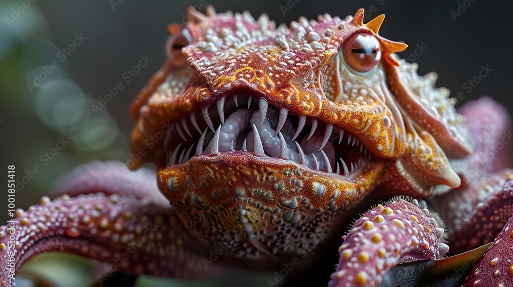 Close-Up of a Fantasy Creature with Sharp Teeth Close-Up of a Fantasy Creature with Sharp Teeth
