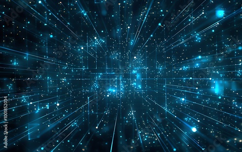 Wallpaper Mural Cybernetic Abstract Network of Blue Lines and Glowing Nodes Torontodigital.ca