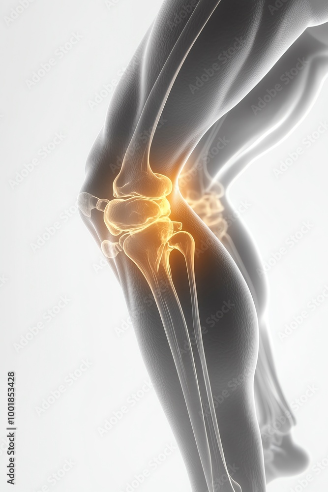 A knee is shown with a yellow line indicating inflammation A knee is shown with a yellow line indicating inflammation