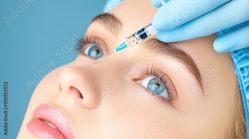 Close up of Woman Receiving Facial Injection with Syringe