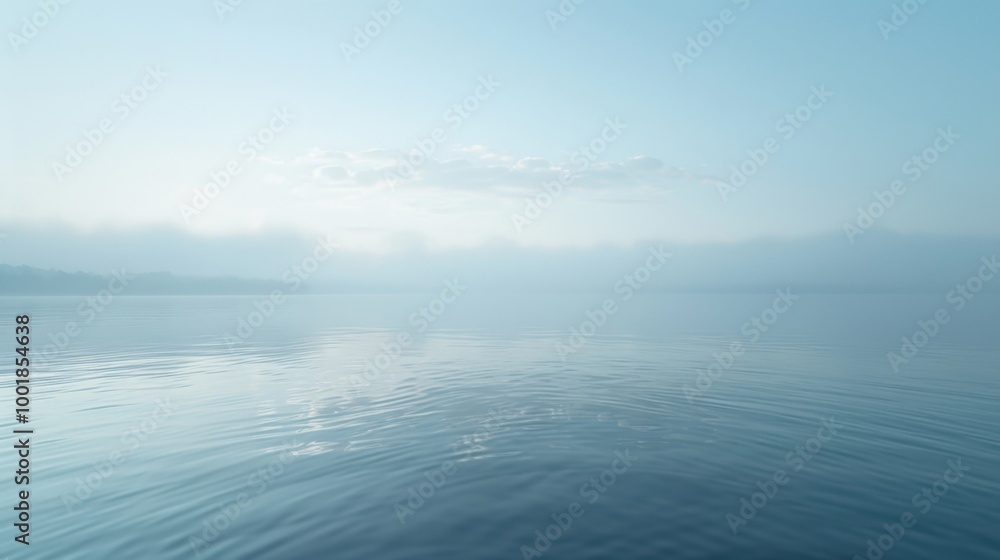 Serene Morning Fog Over Calm Water Surface Serene Morning Fog Over Calm Water Surface