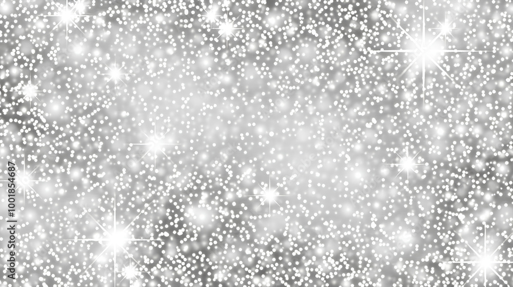 Obraz premium White glitter background with shiny silver sparkles, seamless pattern for wedding invitation or holiday party design. Glitter texture, sparkling stars on white paper surface.