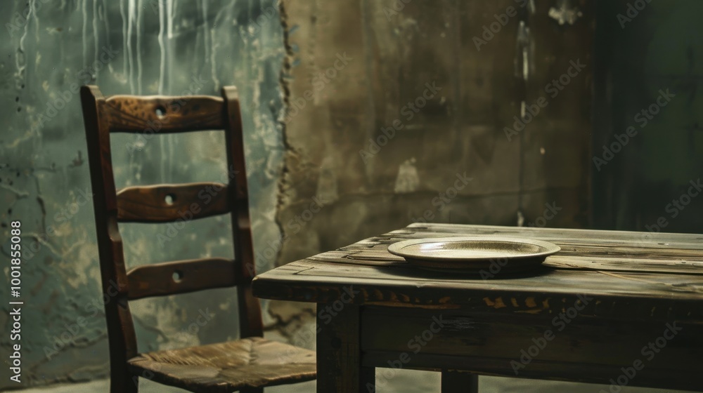 Abandoned Table and Chair in a Dim Room Abandoned Table and Chair in a Dim Room