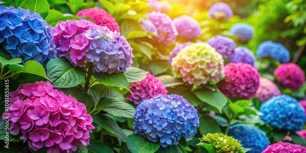 Vibrant Hydrangea Blooms in a Lush Garden Setting Showcasing Nature's Beauty and Colorful Petals