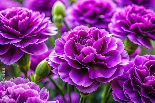 Vibrant Purple Carnations in Full Bloom Against a Soft Focus Background for Floral Decor Inspiration