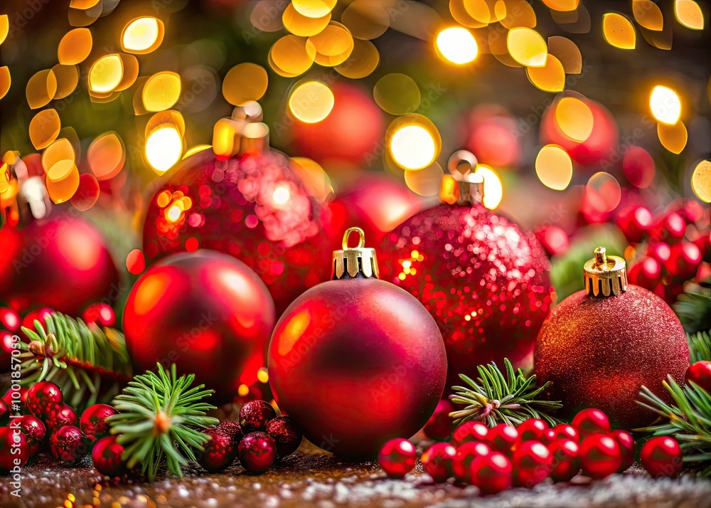 Obraz premium Vibrant Red Christmas Decorations Creating a Festive Atmosphere for the Holiday Season Celebration