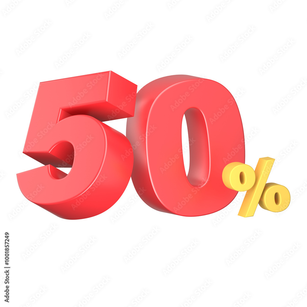 fifty 50 percent discount. Glossy red fifty percent sign isolated on white. Sale, discount concept. 3d rendering fifty 50 percent discount. Glossy red fifty percent sign isolated on white. Sale, discount concept. 3d rendering