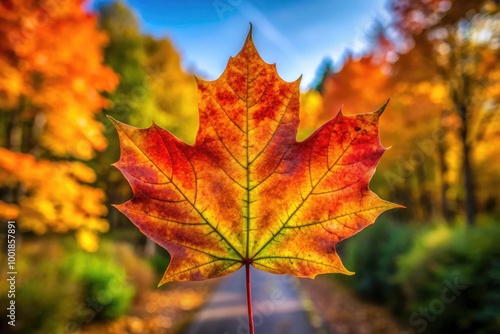 Vibrant Sugar Maple Leaf Showcasing Autumn Colors in Nature's Splendor and Seasonal Beauty