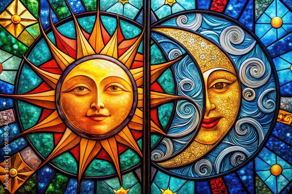 Vibrant Sun and Moon Stained Glass Patterns for Creative Projects and Artistic Inspiration Vibrant Sun and Moon Stained Glass Patterns for Creative Projects and Artistic Inspiration