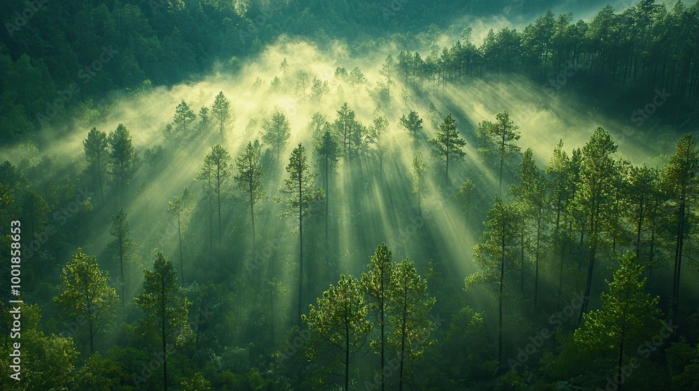 Ethereal Forest Landscape with Sunlight Rays Ethereal Forest Landscape with Sunlight Rays