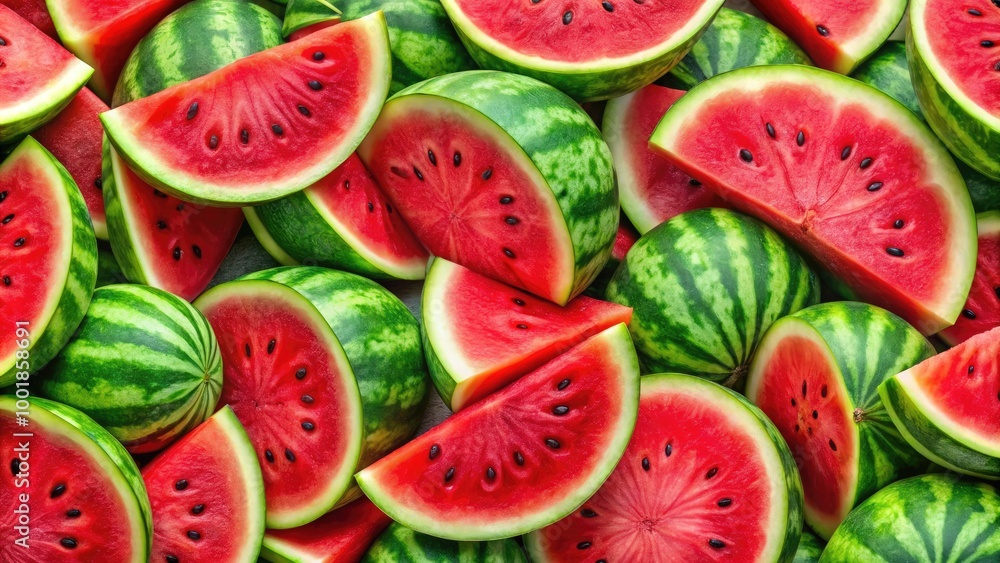 Vibrant Watermelon Background with Juicy Red Flesh and Green Rind for Summer Inspired Designs Vibrant Watermelon Background with Juicy Red Flesh and Green Rind for Summer Inspired Designs