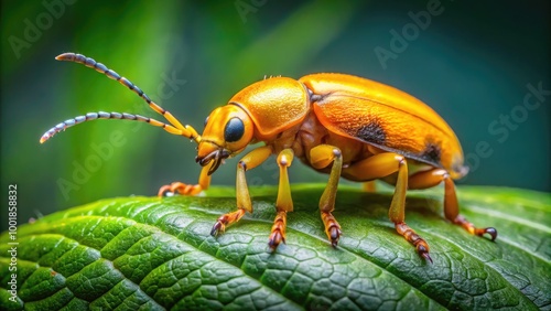 Wallpaper Mural Vibrant Yellow Orange Beetle Crawling on Green Leaf in Natural Habitat Close-Up Photography Torontodigital.ca
