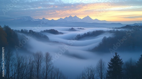 Wallpaper Mural Serene Morning Mist Over Mountains and Valleys Torontodigital.ca