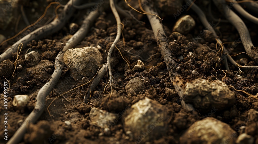 Close-Up of Roots and Soil with Natural Texture Close-Up of Roots and Soil with Natural Texture