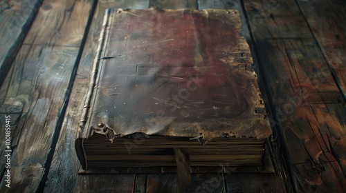 Wallpaper Mural Ancient Leather-Bound Book on Rustic Wooden Table Torontodigital.ca