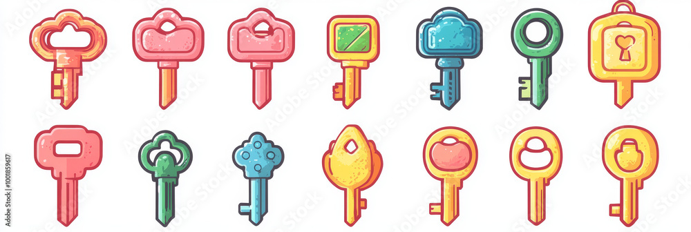 Collection of colorful cartoon keys. Collection of colorful cartoon keys.
