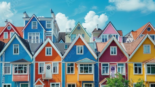 Colorful Houses Against a Bright Blue Sky