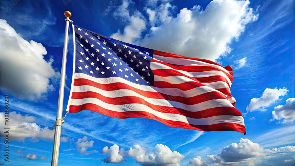 Wavy Flag Design in Vibrant Colors Symbolizing Freedom and National Pride Against a Blue Sky Wavy Flag Design in Vibrant Colors Symbolizing Freedom and National Pride Against a Blue Sky
