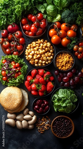 Vibrant and Tempting PowerPoint Background Featuring a Mouthwatering Blend of Wholesome and Indulgent Foods