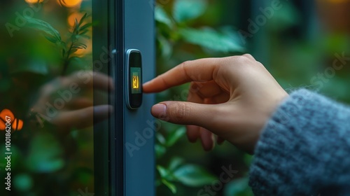 Hands installing a new security system sensor on a window 