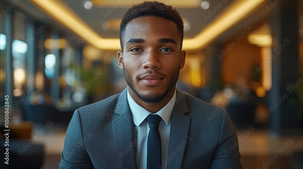 Job candidate waiting for an interview in a corporate lobby with a resume in hand Job candidate waiting for an interview in a corporate lobby with a resume in hand