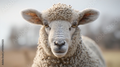 Close Up Portrait of a Fluffy Sheep