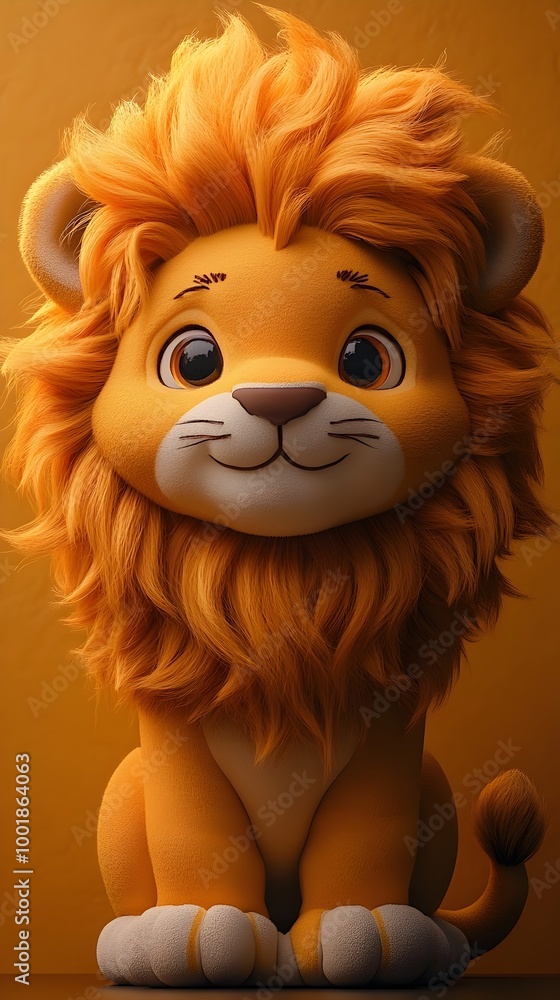 Dejected Anthropomorphic Lion with Fluffy Mane in Minimalist 3D Plush Style Dejected Anthropomorphic Lion with Fluffy Mane in Minimalist 3D Plush Style