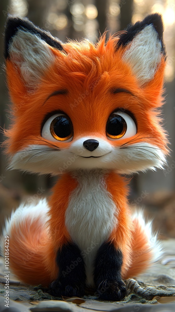 Playful Anthropomorphic Fluffy Fox in Plush 3D Style with Minimalist Elements Playful Anthropomorphic Fluffy Fox in Plush 3D Style with Minimalist Elements