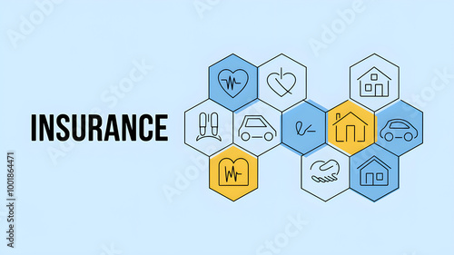 Interconnected Hexagonal Symbols Representing Various Insurance Coverages