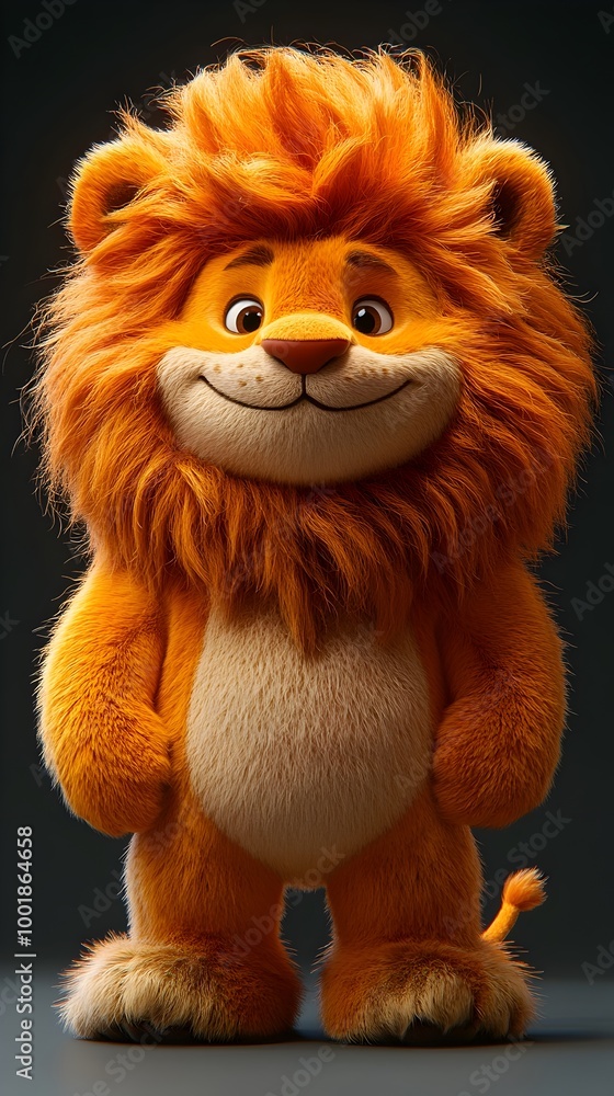 Adorable Chubby Anthropomorphic Lion Plush with Fluffy Mane and Proud Expression Adorable Chubby Anthropomorphic Lion Plush with Fluffy Mane and Proud Expression