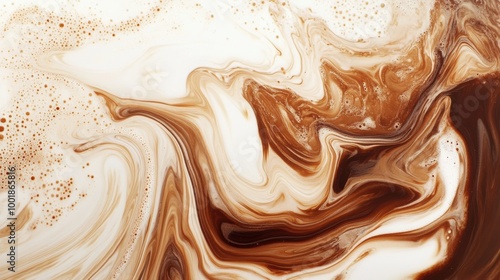 Swirling coffee and milk blend in an abstract display capturing the interplay of rich textures and colors in a cup. Generative AI