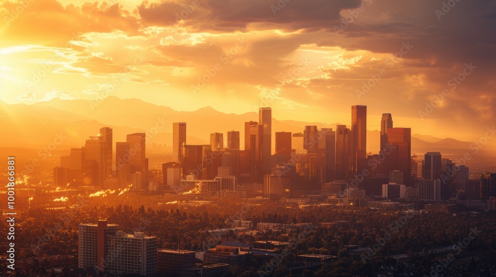 Golden Hour Cityscape with Buildings in Warm Glow Golden Hour Cityscape with Buildings in Warm Glow