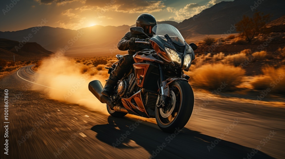 Motorcycle Ride Through Desert Landscape Motorcycle Ride Through Desert Landscape