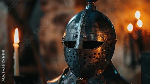 Medieval Knight Helmet in Dim Light Setting