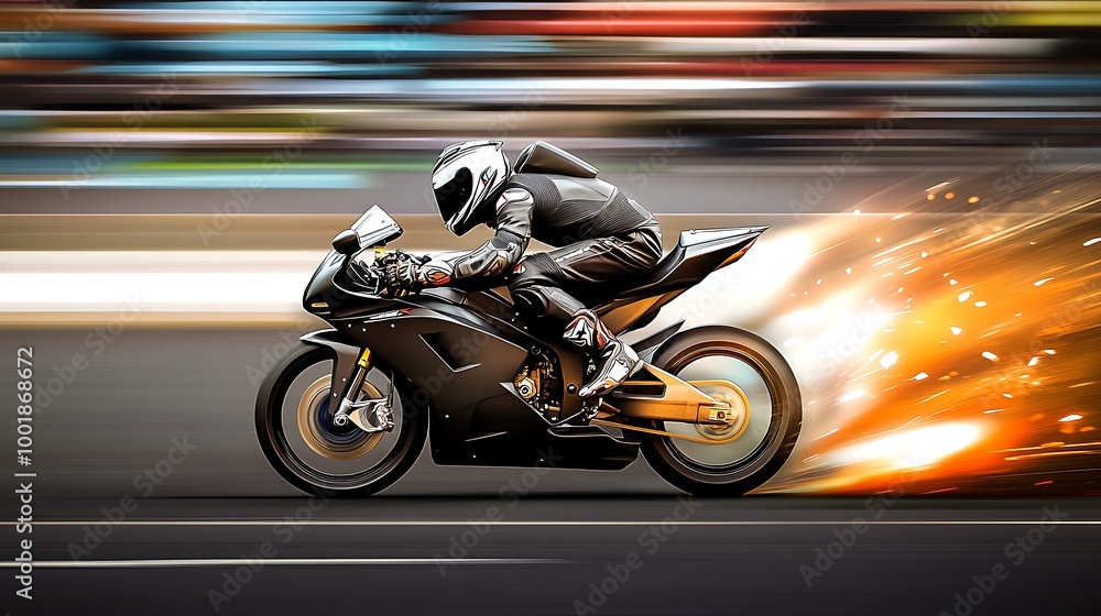 Obraz premium Adrenalinefueled image of a superbike zooming past the competition on the track, creating a sense of exhilaration and intensity.