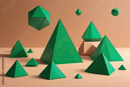 Fototapeta Naklejka Na Ścianę i Meble -  3D Green Pyramid Geometric Abstraction Illustration