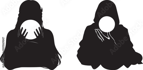 Silhouette of a fortune teller with a crystal ball