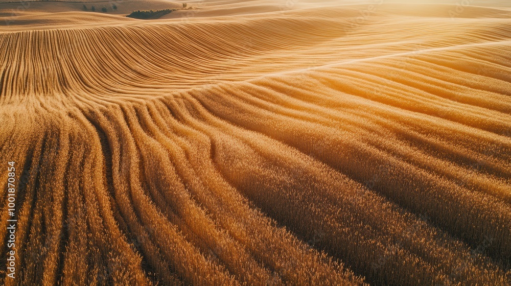 Fototapeta premium Serene Aerial View of Golden Wheat Fields Swaying