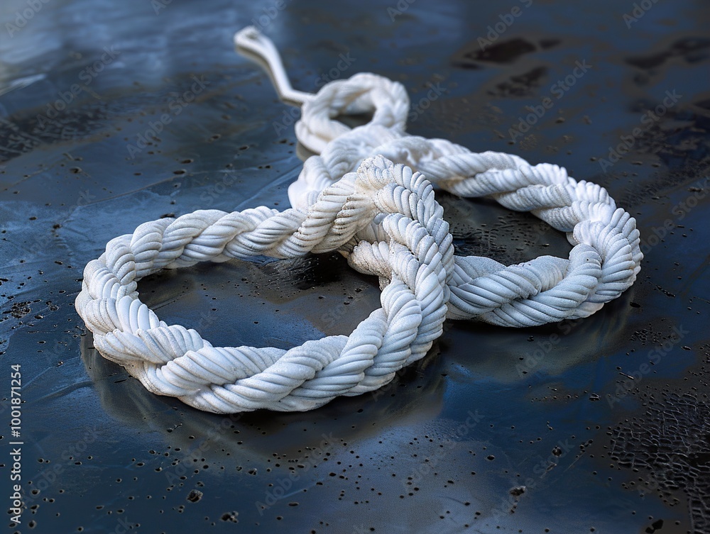 Fototapeta premium White Rope Knot on Black Background