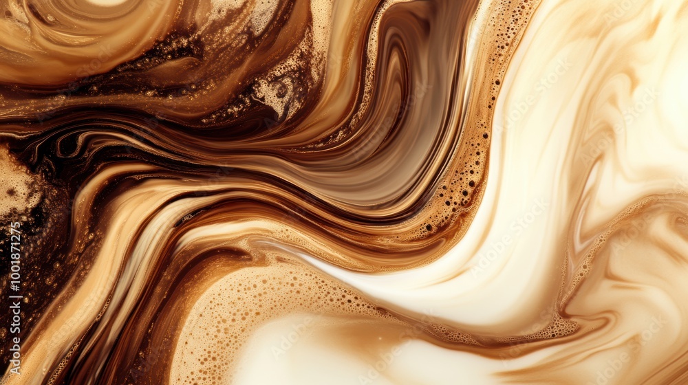 Abstract swirling patterns of coffee blending seamlessly with milk against a textured surface. Generative AI Abstract swirling patterns of coffee blending seamlessly with milk against a textured surface. Generative AI