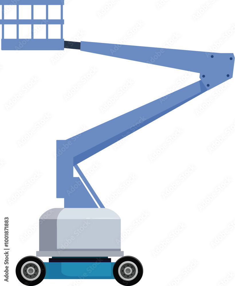 Blue telescopic boom lift extending its arm, showcasing its ability to reach significant heights for various tasks